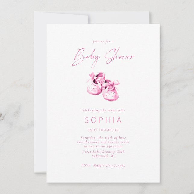 Pink baby shoes delicate Baby Shower Invitation (Front)