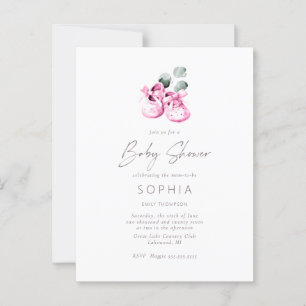 Pink baby shoes delicate Baby Shower Postcard