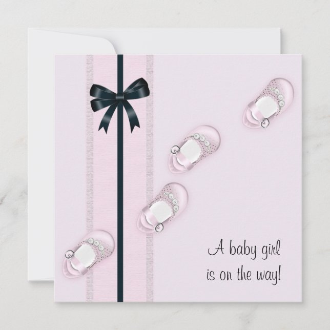 Pink Baby Shoes Girl Baby Shower Invitation (Front)
