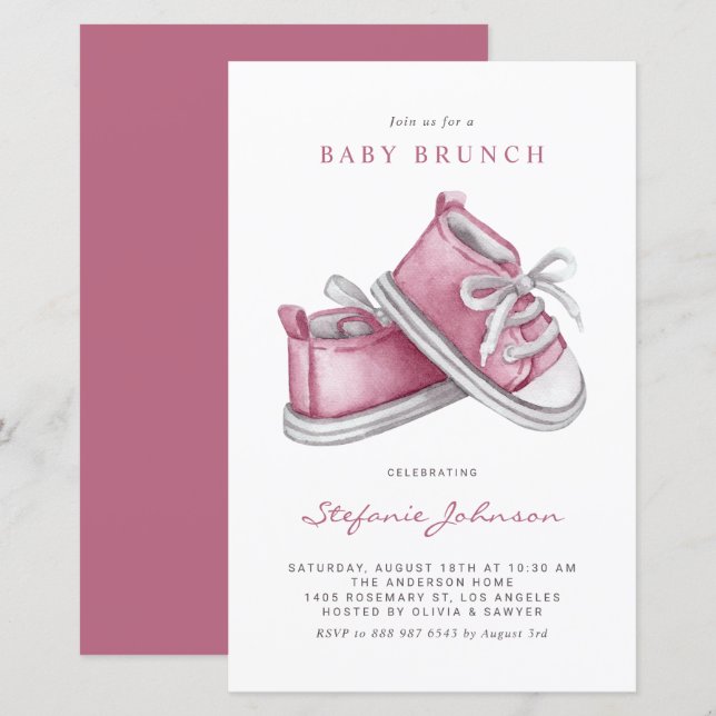 Pink Baby Shoes It's a Girl Baby Brunch Invitation (Front/Back)