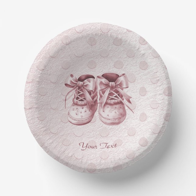 Pink Baby Shoes Paper Bowl Paper Plate (Front)