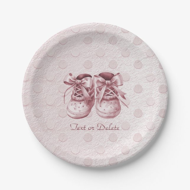 Pink Baby Shoes Paper Plate (Front)