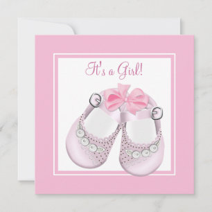 Pink Baby Shoes Pink Baby Girl Shower Invitation