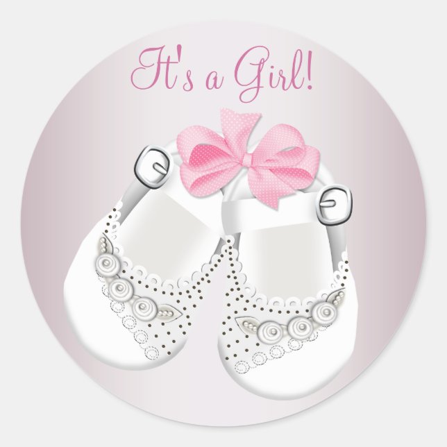 Pink Baby Shoes Pink Baby Shower Stickers (Front)