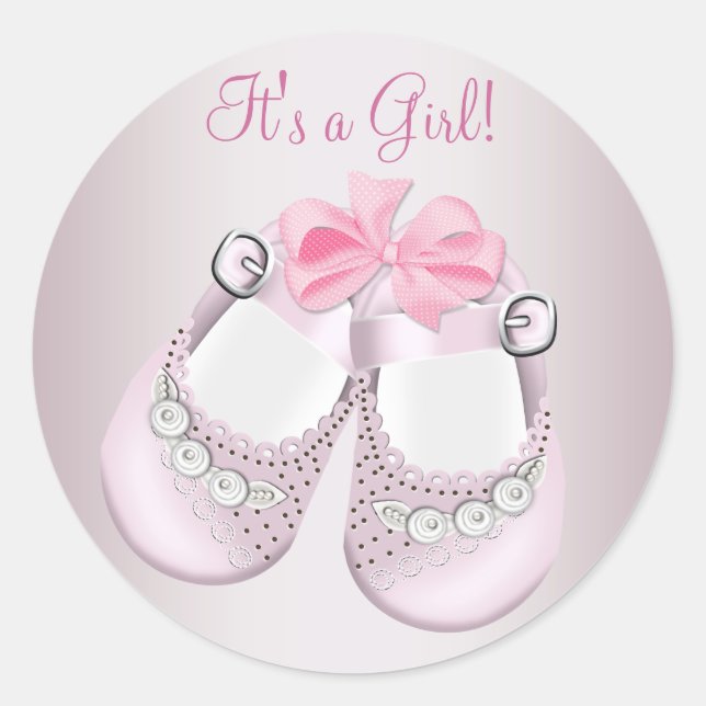 Pink Baby Shoes Pink Baby Shower Stickers (Front)