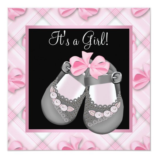 Pink Baby Shoes Pink Black Baby Girl Shower Card
