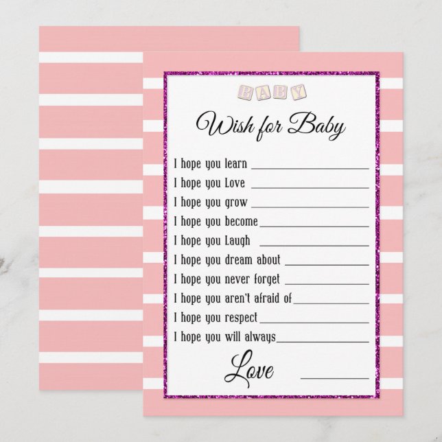Pink Baby Shower Advice Card (Front/Back)