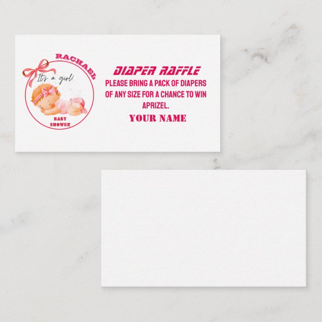 Pink Baby Shower, Baby Girl Shower  Enclosure Card (Front/Back)