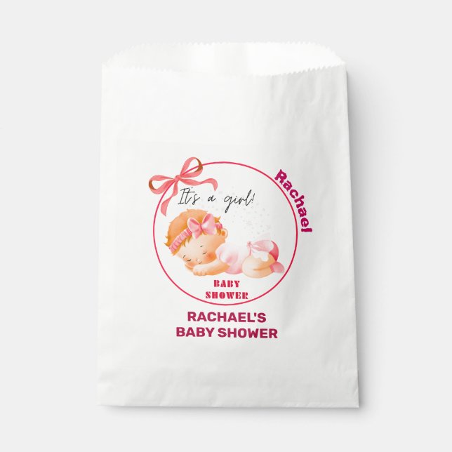 Pink Baby Shower, Baby Girl Shower Favour Bags (Front)
