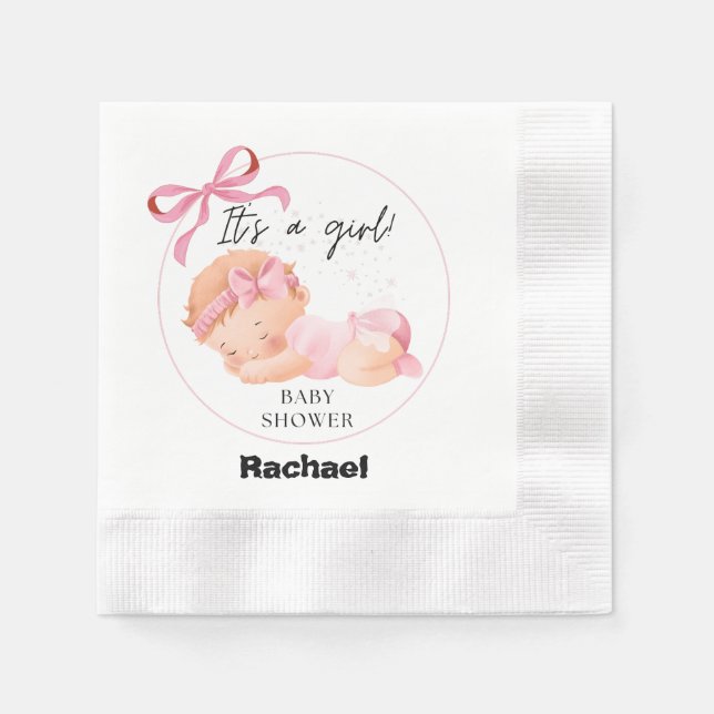 Pink Baby Shower, Baby Girl Shower Napkin (Front)