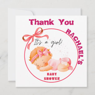 Pink Baby Shower, Baby Girl Shower Thank You Card