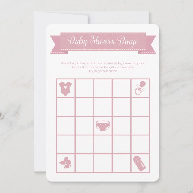 Pink Baby Shower Bingo Game Double Sided Invitation (Front)