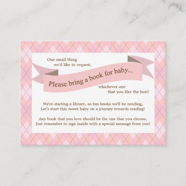 Pink Baby Shower Book Insert Request Card for Girl (Front)