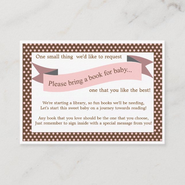Pink Baby Shower Book Insert Request Card for Girl (Front)