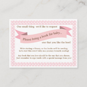 Pink Baby Shower Book Insert Request Card for Girl