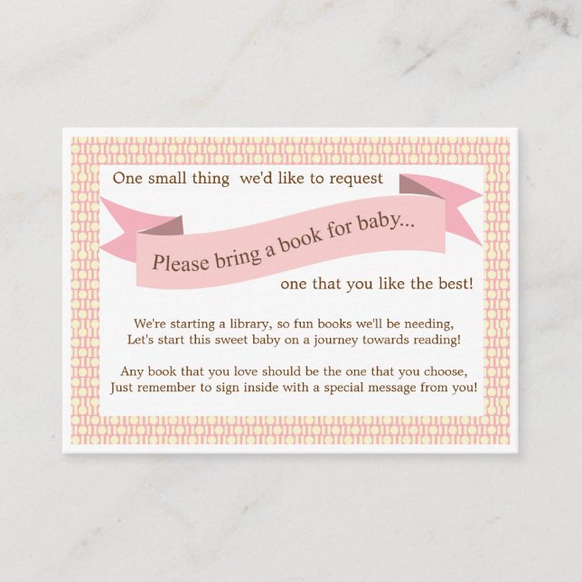 Pink Baby Shower Book Insert Request Card for Girl (Front)