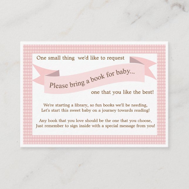 Pink Baby Shower Book Insert Request Card for Girl (Front)
