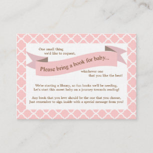 Pink Baby Shower Book Insert Request Card for Girl