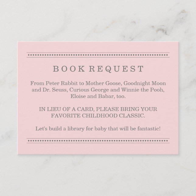 Pink Baby Shower Book Request Enclosure Card (Front)