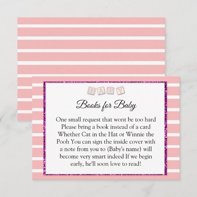 Pink Baby Shower Books For Baby Card (Front/Back)
