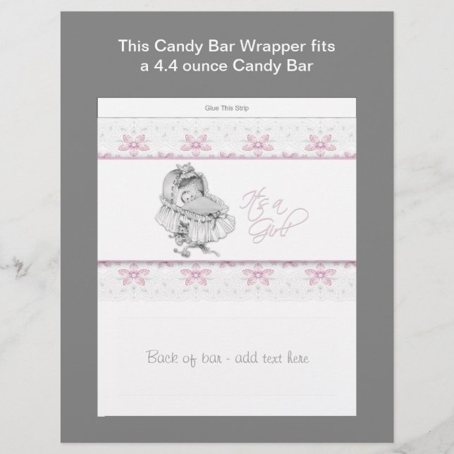 Pink Baby Shower Candy Bar Wrapper (Front)