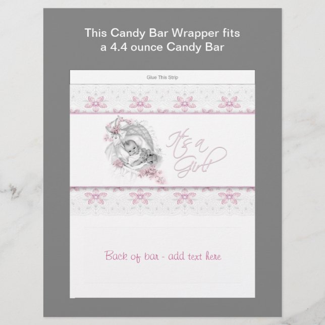 Pink Baby Shower Candy Bar Wrapper (Front)