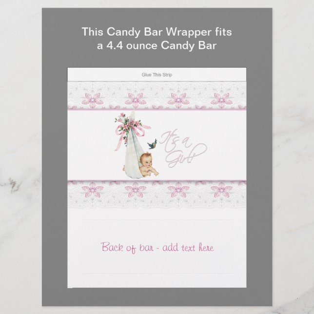 Pink Baby Shower Candy Bar Wrapper (Front)