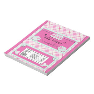Pink Baby Shower Candy Bar Wrapper Party Favor Notepad