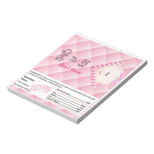 Pink Baby Shower Candy Bar Wrapper Party Favours Notepad