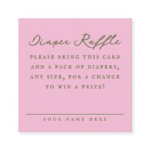 Pink Baby Shower Diaper Raffle Entry Card