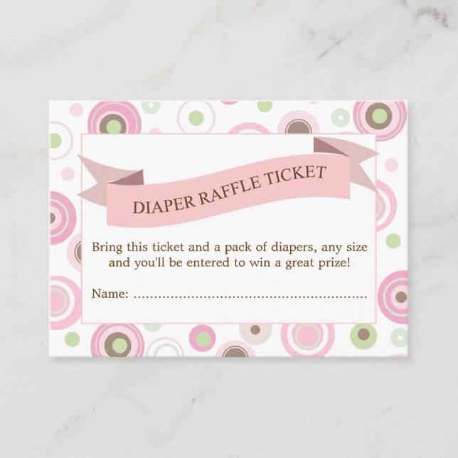 Pink Baby Shower Diaper Raffle Ticket Insert (Front)