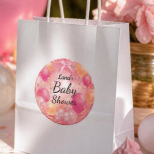 Pink Baby Shower Elegant Bow & Confetti Classic Round Sticker