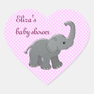 pink baby shower elephant heart sticker