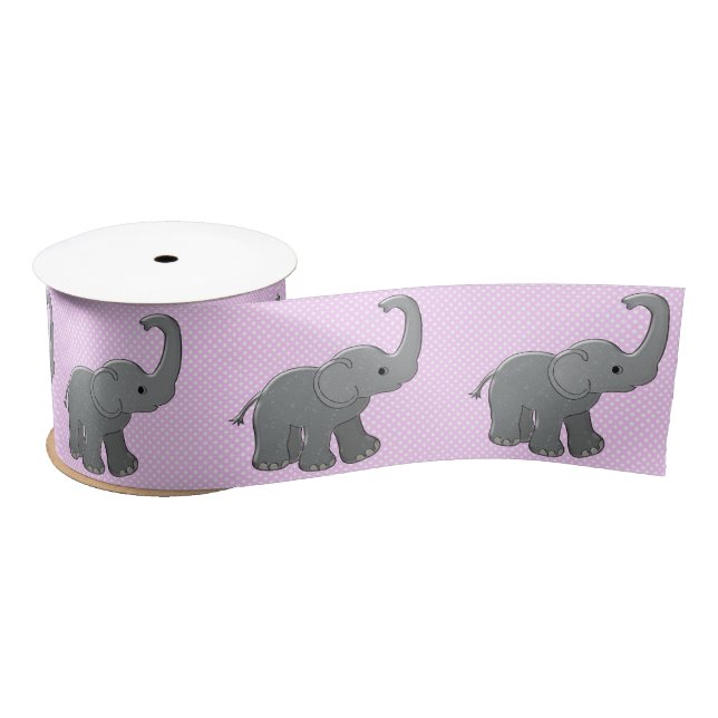 pink baby shower elephant satin ribbon (Spool)