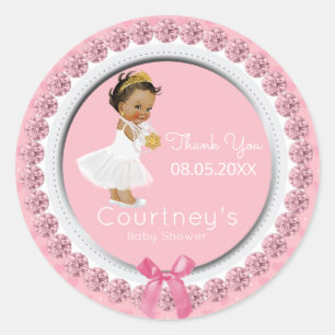 Pink Baby Shower Ethnic Princess Shower Favour Classic Round Sticker