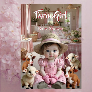 Pink Baby Shower Farmhouse Animals Farm Invitation