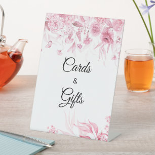 Pink Baby Shower Floral Card & Gifts Pedestal Sign