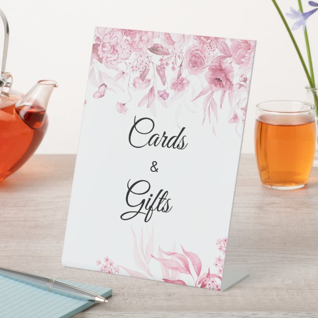 Pink Baby Shower Floral Card & Gifts Pedestal Sign (In SItu)