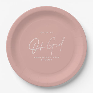pink baby shower gender reveal paper plate