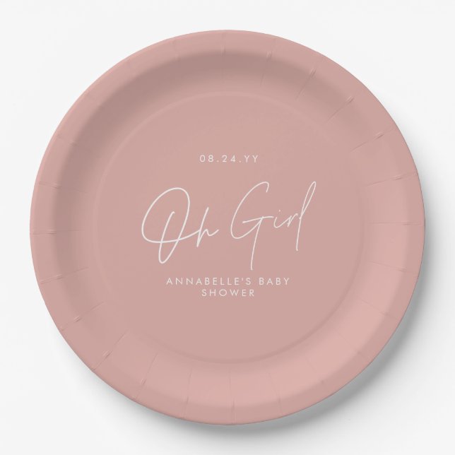 pink baby shower gender reveal paper plate (Front)
