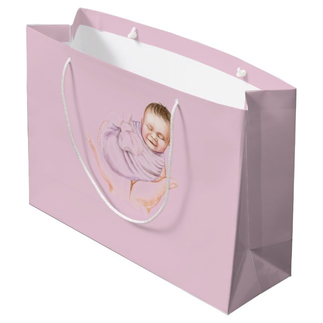 Pink Baby Shower Gift Bag - Personalised Name (Back Angled)