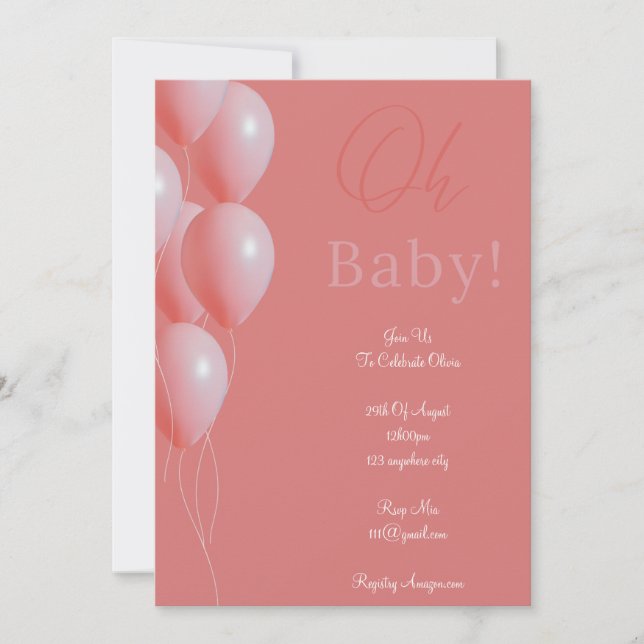 pink baby shower girl invitation card (Front)