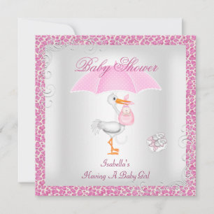 Pink Baby Shower Girl Umbrella Leopard Invitation