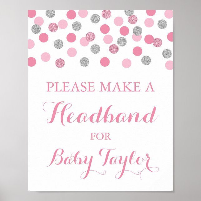 Pink Baby Shower Headband Station Sign Poster (Front)