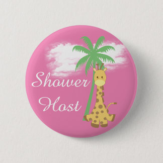 Pink baby shower host giraffe badges