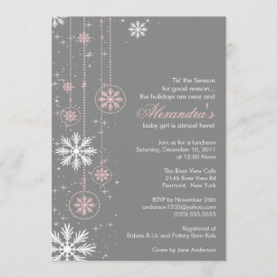 Pink Baby Shower Invitation Winter Snowflakes