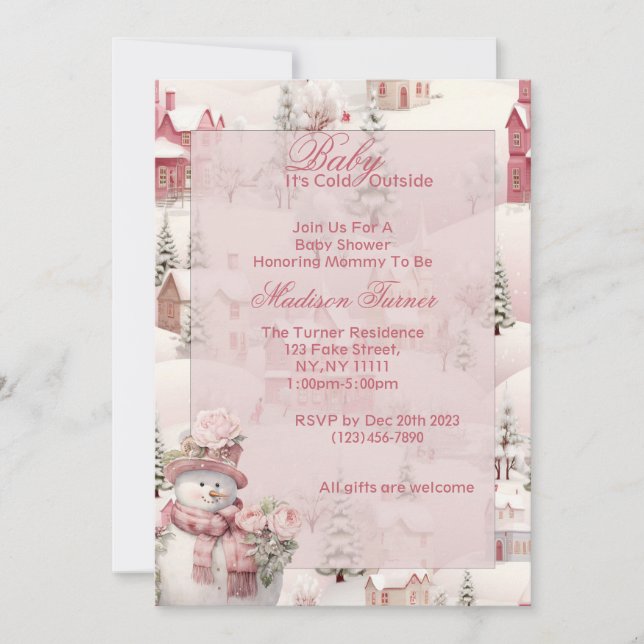 Pink Baby Shower Invitation - Winter Theme (Front)