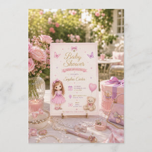Pink Baby Shower Invitation with Cute Girl