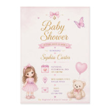 Pink Baby Shower Invitation with Cute Girl