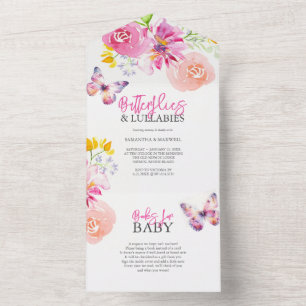 Pink Baby Shower Invitations Flowers & Butterfly